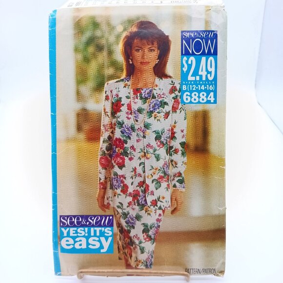 Vintage Sewing PATTERN See and Sew 6884, Butterick Very Easy 1993 Misses Jacket - Picture 1 of 2